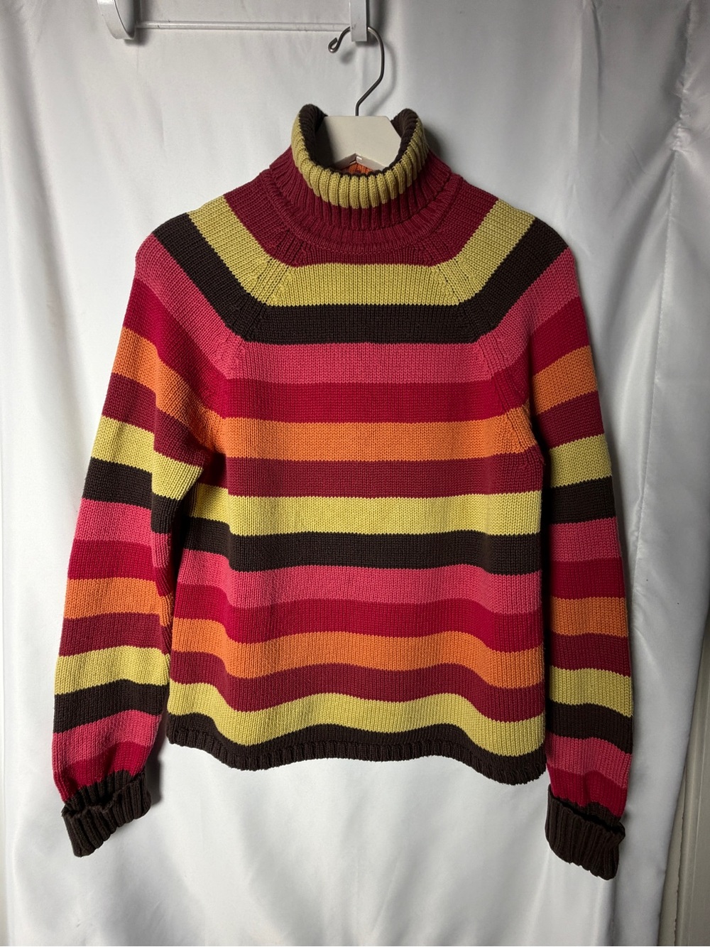 Jeanne Pierre Striped Turtleneck Sweater in Red Brown Multi-Colored Petite Small